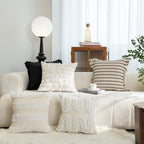 Decorative Square Velvet Throw Pillow with Pom-Pom Fringe and Removable Insert