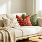 Embroidered Linen Throw Pillow Cover with Floral Motif
