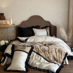 Premium bedding set made of fine satin with botanical jacquard and decorative ruffle Kalsten
