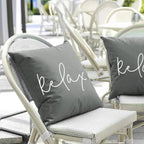 Square Script 'Relax' Outdoor-Ready Throw Pillow Cover with Hidden Zipper