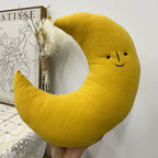 Plush Crescent Moon Decorative Pillow Cushion with Embroidered Face
