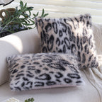 Square faux fur cushion cover in vintage leopard print with extra soft long hair Kalsten