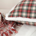 Plaid Holiday Decorative Throw Pillow with Embroidered Snowflake Motif and Hidden Zipper
