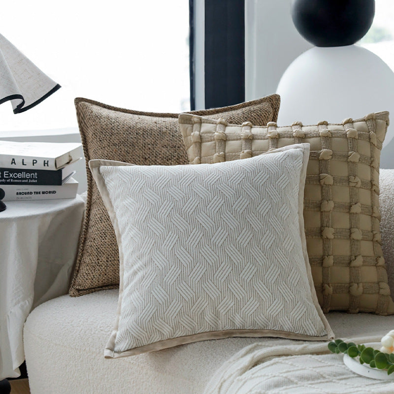 Square decorative cushion cover made of coarse woven bouclé with fine piping Kalsten