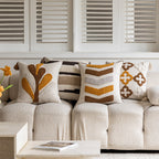 Tufted Quatrefoil Cotton Throw Pillow Cover with Corner Tassels and Hidden Zipper