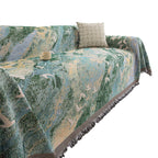 Reversible Jacquard Woven Seagull-Pattern Fringed Sofa Throw Cover