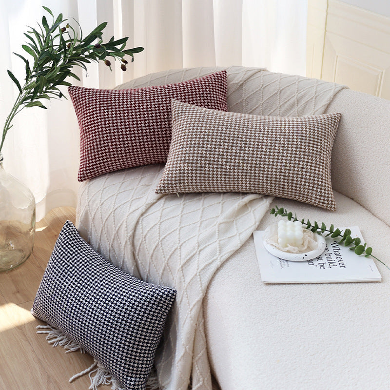 Rectangular Houndstooth Lumbar Pillow Cover made of dense cotton blend with concealed zipper Kalsten