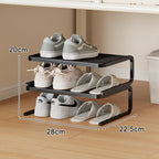 Compact Low-Profile Two-Tier Powder-Coated Metal Shoe Organizer
