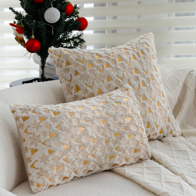 Square Christmas pillowcase made of velvet with deer, Christmas tree, and snowflake design Kalsten