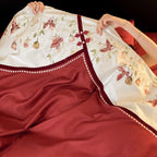 Premium-Duvet cover set with floral embroidery application, contrasting inserts and lace edge