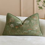 Embroidered Linen Throw Pillow Cover with Floral Motif