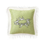 Square decorative velvet cushion cover with faux fur trim and cherub embroidery Kalsten