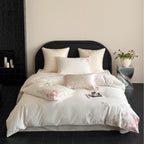Embroidered satin bedding set with floral relief embroidery and silky finish Kalsten