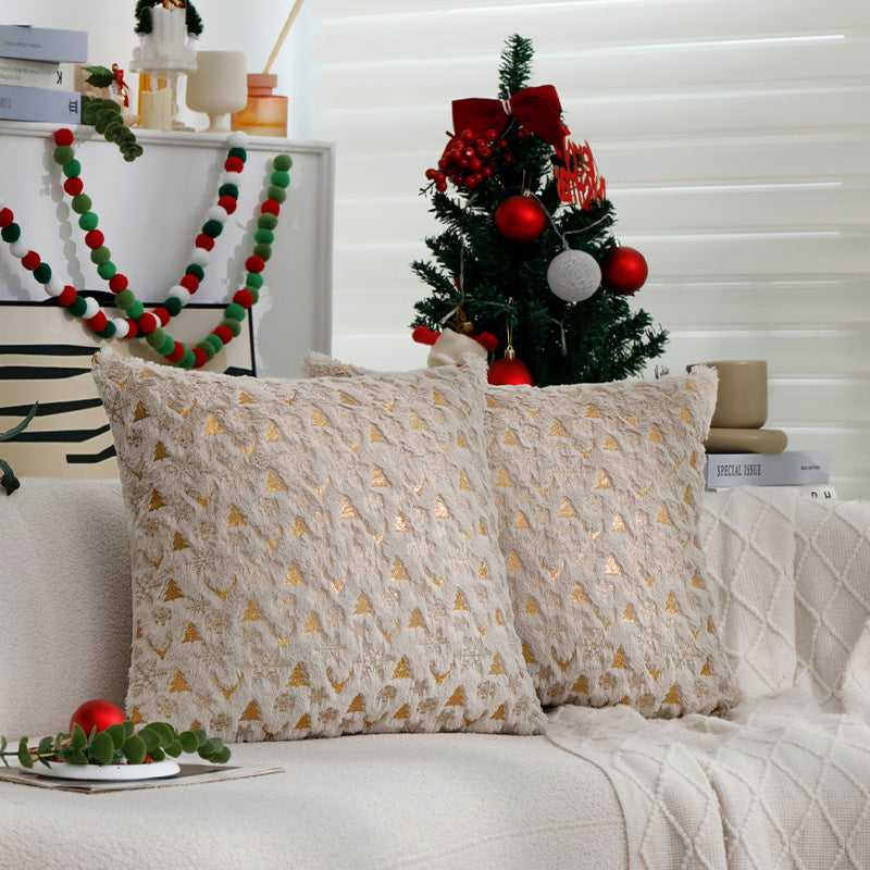 Square Christmas pillowcase made of velvet with deer, Christmas tree, and snowflake design Kalsten