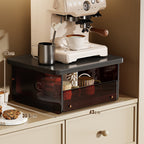 Elevated Coffee Machine Stand with Concealed Storage Drawer and Walnut Shelf