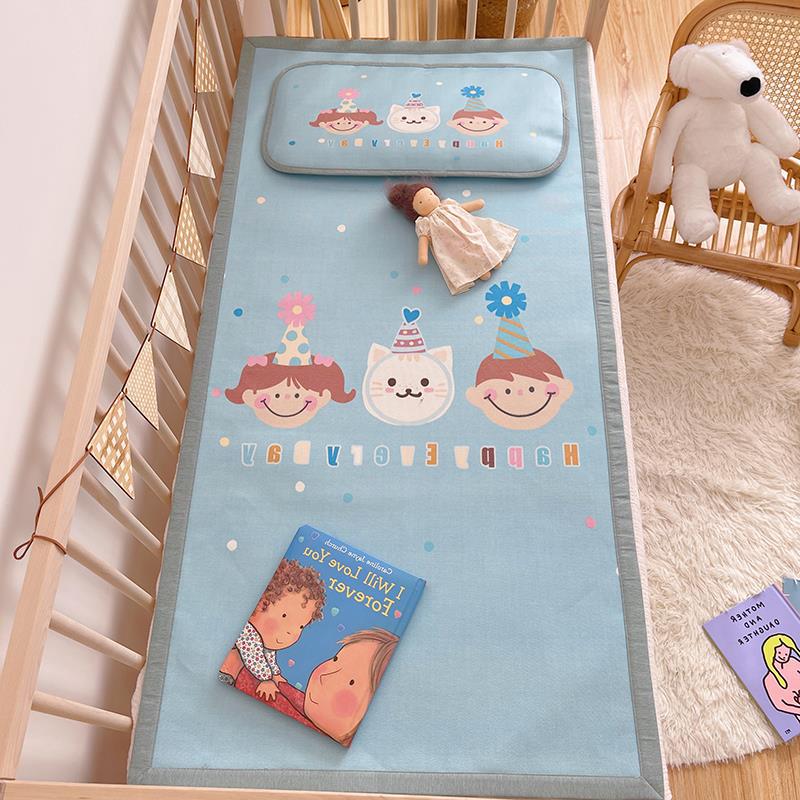 Padded baby crib mattress with good night print, non-slip bottom and wipeable cover