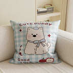 Cartoon Puppy Gingham Square Throw Pillow Cover with Hidden Zipper Linen-Blend Texture