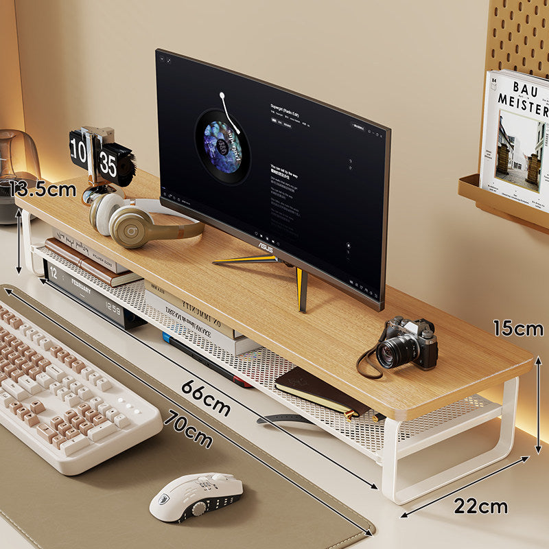 Slim Floating Desktop Monitor Riser with Ventilated Under-Shelf and Rounded Metal Frame