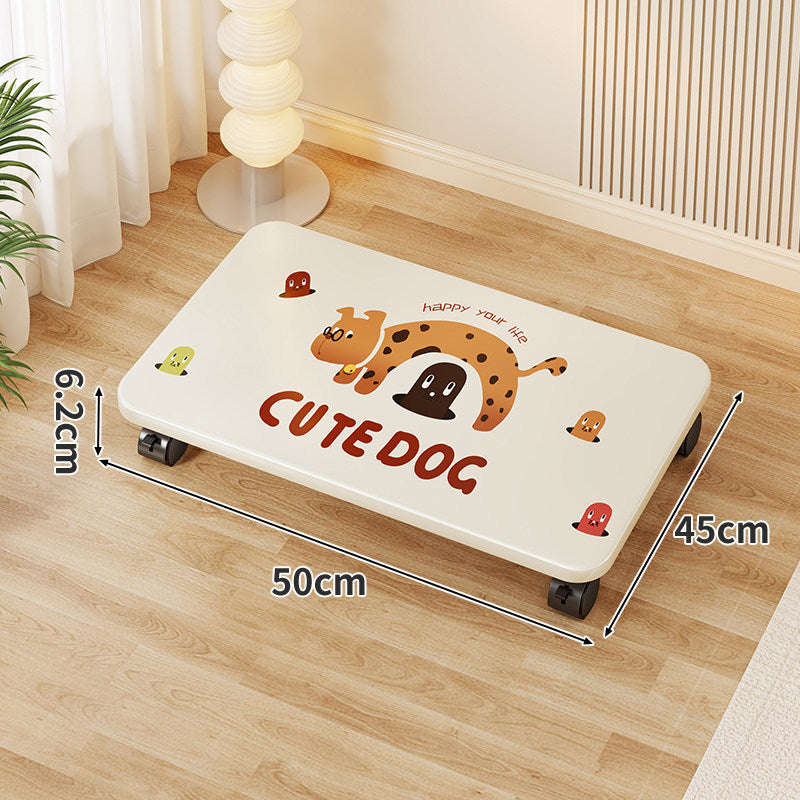 Low-Profile Under-Bed Rolling Storage Platform with Cartoon Top and Locking Casters
