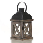 Antique-Style Glass Pane Window Lantern with Distressed Wood Frame and Vented Metal Roof Kalsten