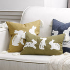 Embroidered Bunny Appliqué Tassel Lumbar Pillow Cover