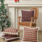 Plaid Holiday Decorative Throw Pillow with Embroidered Snowflake Motif and Hidden Zipper