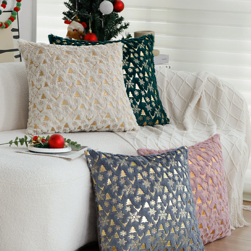 Square festive velvet cushion cover with golden Christmas applique Kalsten