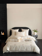 Satin bed linen set with floral hand embroidery and silky shiny finish Kalsten
