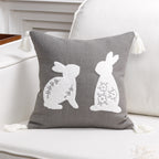 Embroidered Bunny Appliqué Tassel Lumbar Pillow Cover