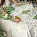 Romantic country house bedding set with floral print, chiffon ruffle hem & gathered bed skirt