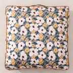Large square floor cushion with floral cotton cover, piping, and carrying handle Kalsten