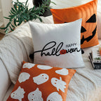 Square decorative cushion cover with Halloween pumpkin face tuft appliqué made of velvet Kalsten