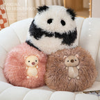 Round Curly Faux-Fur Decorative Cushion with Center Plush Hedgehog Kalsten