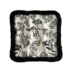 Decorative square seat cushion with baroque angel print and faux fur trim Kalsten