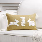 Embroidered Bunny Appliqué Tassel Lumbar Pillow Cover