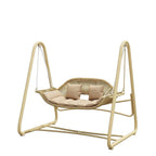 Woven rattan outdoor swing loveseat with padded cushions and powder-coated steel frame Kalsten