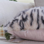 Square faux fur cushion cover in vintage leopard print with extra soft long hair Kalsten