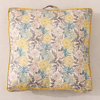 Large square floor cushion with floral cotton cover, piping, and carrying handle Kalsten