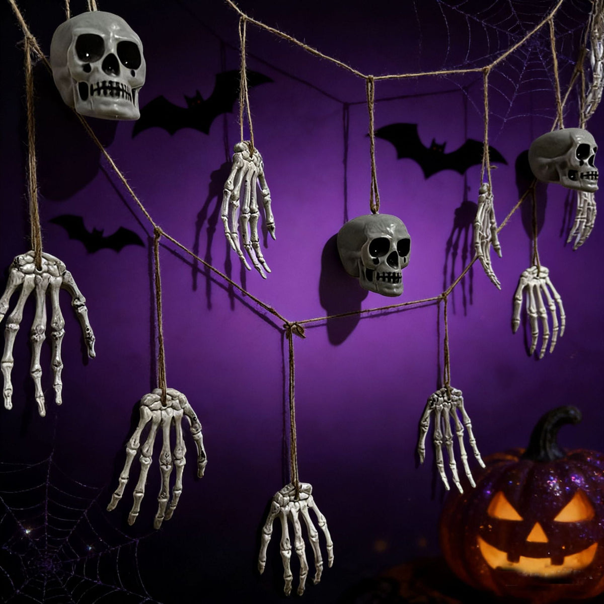Decorative garland with skeleton hands