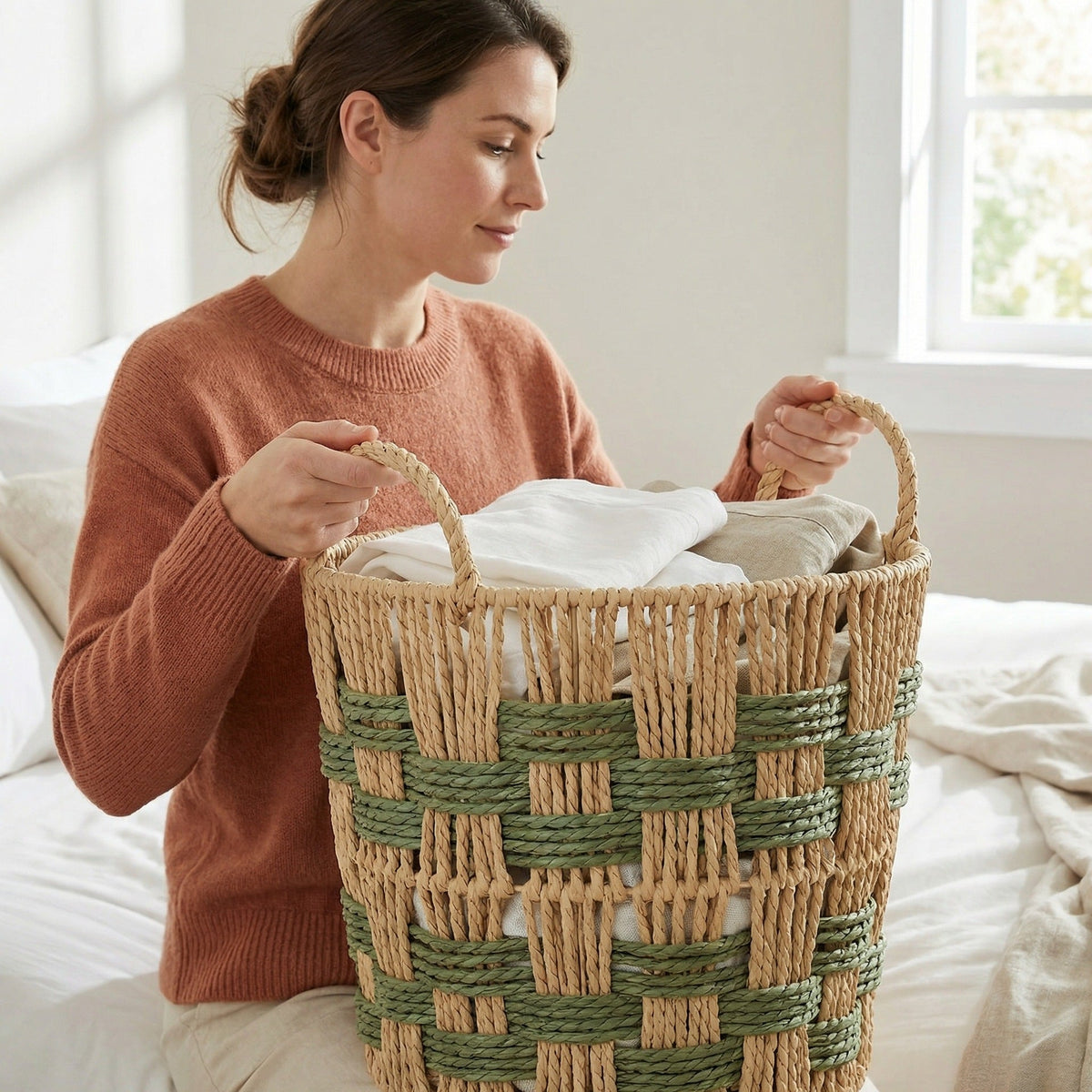 Decorative Woven Storage Basket with Geometric Pattern Kalsten