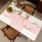 Damask-style table runner with curved wave edge and fine ornamental print Kalsten