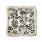 Decorative square seat cushion with baroque angel print and faux fur trim Kalsten