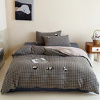 Cozy bed linen set made of cotton percale with fine check and panda appliqués