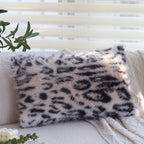 Square faux fur cushion cover in vintage leopard print with extra soft long hair Kalsten