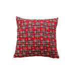 Plaid Holiday Decorative Throw Pillow with Embroidered Snowflake Motif and Hidden Zipper