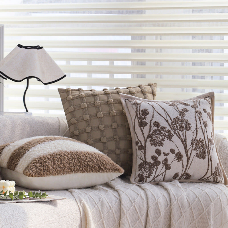Rectangular teddy fleece decorative cushion cover with striped sherpa texture and concealed zipper Kalsten