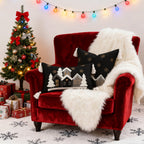 Festive Embroidered Snowy Village Tassel Throw Pillow Set