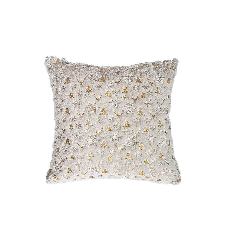 Square Christmas pillowcase made of velvet with deer, Christmas tree, and snowflake design Kalsten