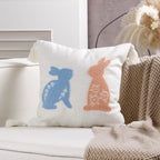 Embroidered Bunny Appliqué Tassel Lumbar Pillow Cover