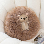 Round Curly Faux-Fur Decorative Cushion with Center Plush Hedgehog Kalsten